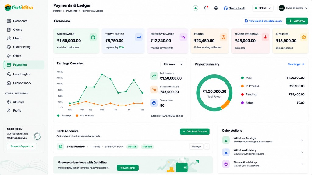 GatiMitra payments and ledger preview
